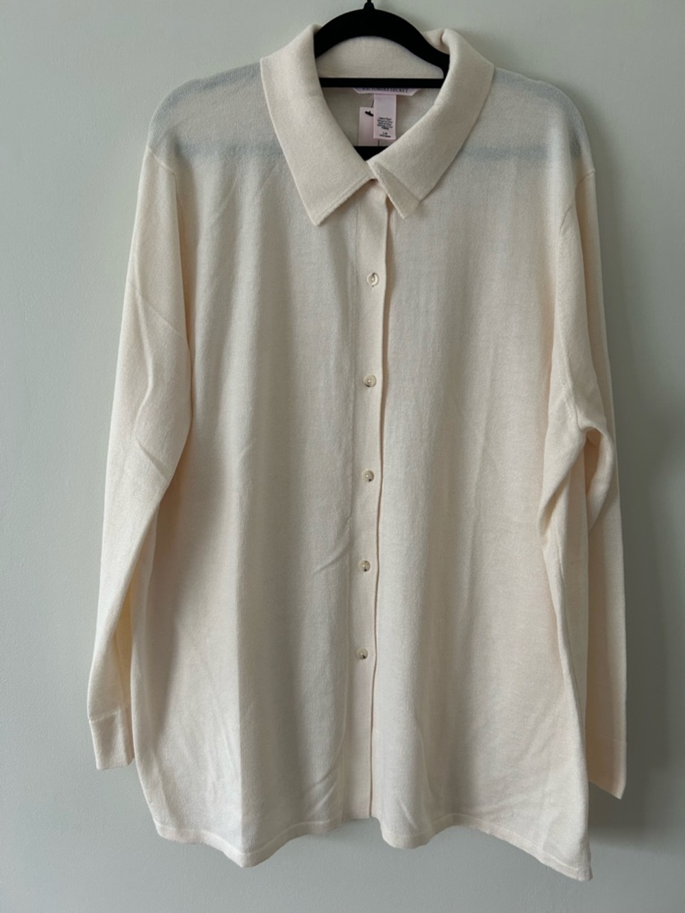 Victoria's Secret Cream Button-Down Knit Collared Top Shirt